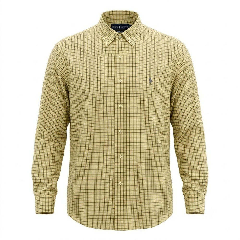 Ralph Lauren Men's Classic Fit Tattersall Check Button Down Shirt Yellow Large